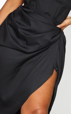 Plus Black Ruched Side Midi Skirt
