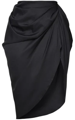 Plus Black Ruched Side Midi Skirt