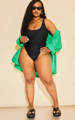 Plus Black Scoop Neck Swimsuit