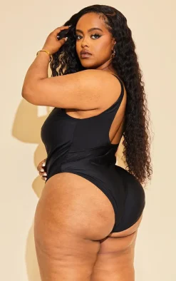 Plus Black Scoop Neck Swimsuit