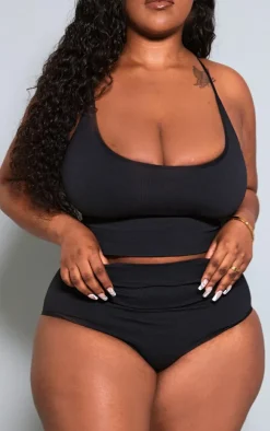 Plus Black Seamless High Waisted Panties