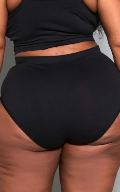Plus Black Seamless High Waisted Panties
