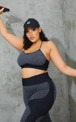 Plus Black Seamless Longline Sports Bra Top