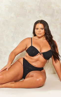 Plus Black Sequin High Waisted Bikini Bottoms