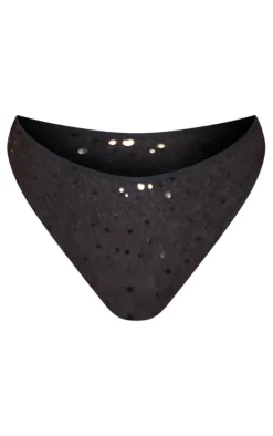 Plus Black Sequin High Waisted Bikini Bottoms