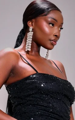 Plus Black Sequin Mesh Midi Dress