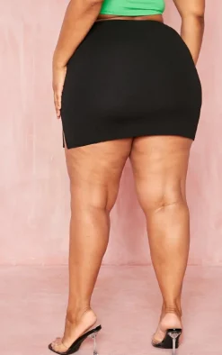 Plus Black Side Split Crepe Mini Skirt