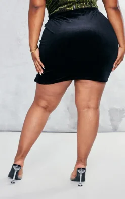 Plus Black Side Split Mini Skirt