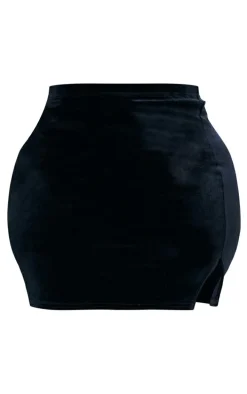 Plus Black Side Split Mini Skirt