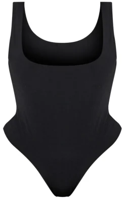 Plus Black Slinky Square Neck Thong Bodysuit