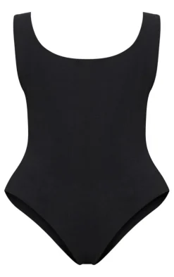 Plus Black Slinky Square Neck Thong Bodysuit
