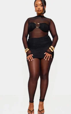 Plus Black Snake Trim Detail Mesh Catsuit