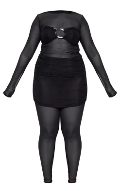 Plus Black Snake Trim Detail Mesh Catsuit