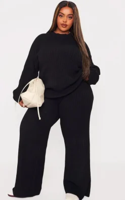 Plus Black Soft Rib Knit Pants