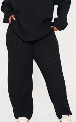 Plus Black Soft Rib Knit Pants