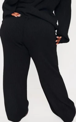 Plus Black Soft Rib Knit Pants