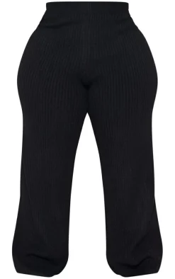 Plus Black Soft Rib Knit Pants