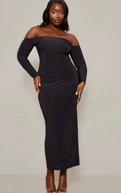 Plus Black Soft Touch Bardot Maxi Dress