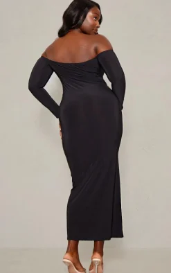 Plus Black Soft Touch Bardot Maxi Dress