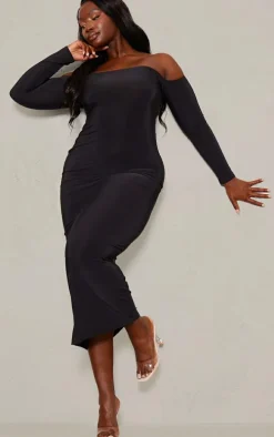 Plus Black Soft Touch Bardot Maxi Dress