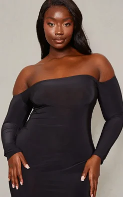 Plus Black Soft Touch Bardot Maxi Dress
