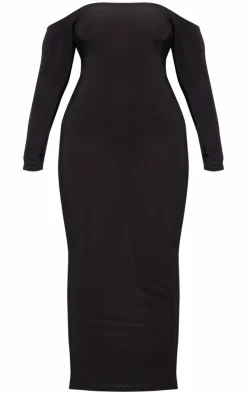 Plus Black Soft Touch Bardot Maxi Dress