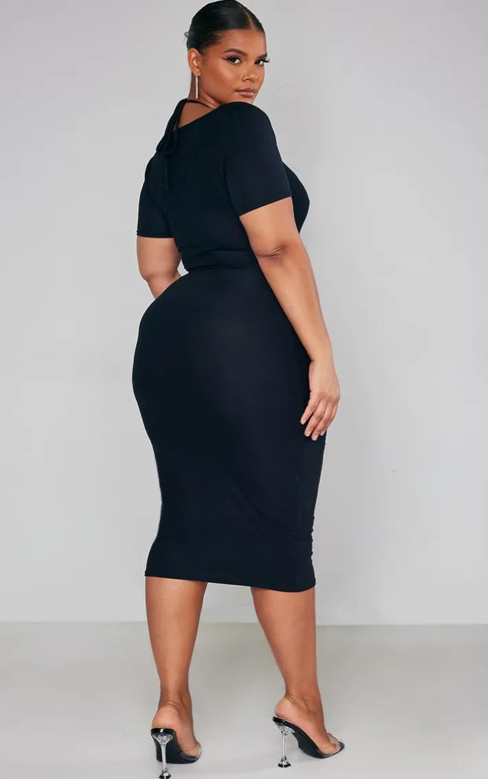 Plus Black Soft Touch Jersey Cut Out Bust Midi Dress