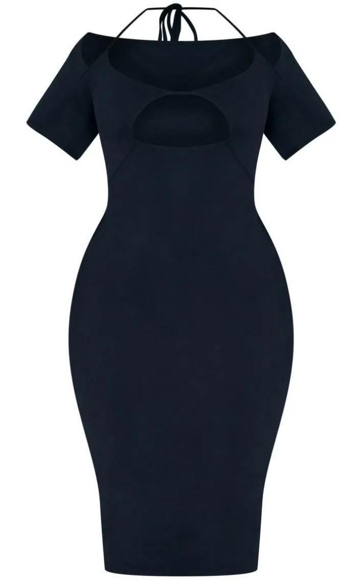 Plus Black Soft Touch Jersey Cut Out Bust Midi Dress