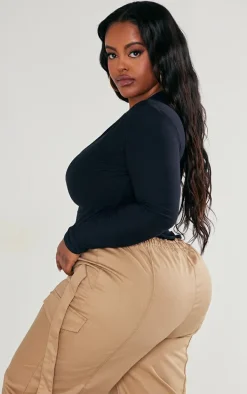 Plus Black Soft Touch V Neck Long Sleeve Top