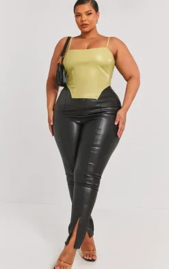 Plus Black Split Hem Faux Leather Skinny Pants