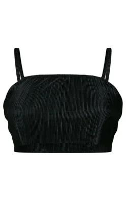 Plus Black Strappy Plisse Crop Top