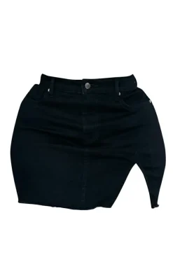 Plus Black Stretch Denim Split Detail Mini Skirt