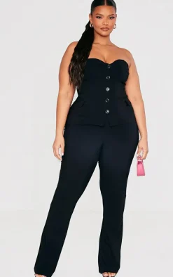 Plus Black Stretch Woven Flare Leg Pants