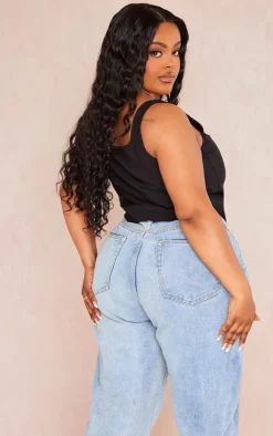 Plus Black Stretch Woven Square Neck Corset