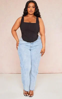 Plus Black Stretch Woven Square Neck Corset