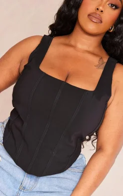 Plus Black Stretch Woven Square Neck Corset
