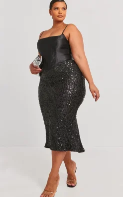 Plus Black Structured Satin Strappy Corset