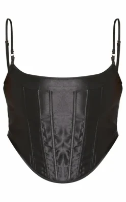 Plus Black Structured Satin Strappy Corset