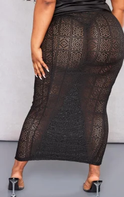 Plus Black Tassel Crochet Maxi Skirt