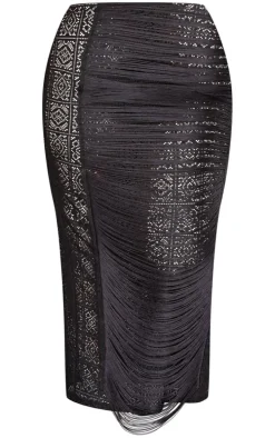 Plus Black Tassel Crochet Maxi Skirt