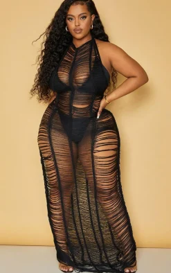 Plus Black Tassel Knit Beach Dress