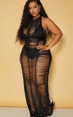 Plus Black Tassel Knit Beach Dress