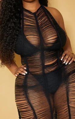 Plus Black Tassel Knit Beach Dress