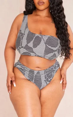 Plus Black Textured High Waisted Bikini Bottoms