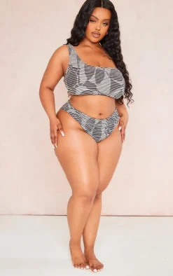 Plus Black Textured High Waisted Bikini Bottoms