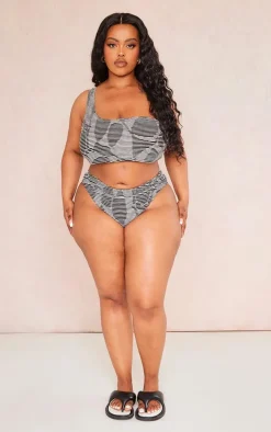 Plus Black Textured One Shoulder Bikini Top