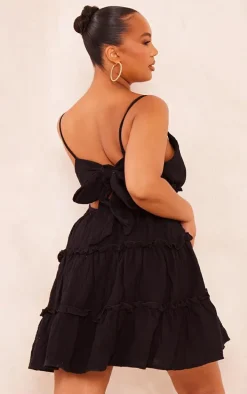 Plus Black Tiered Cheesecloth Shift Dress