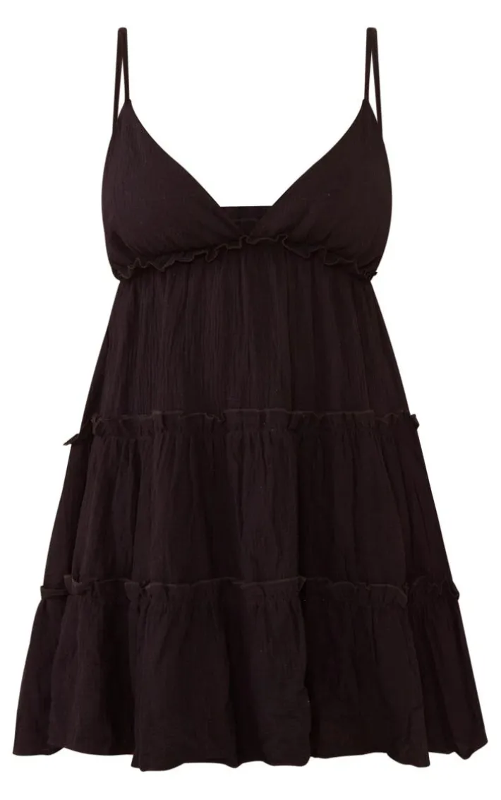 Plus Black Tiered Cheesecloth Shift Dress