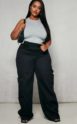Plus Black Triple Pocket Straight Leg Cargo Pants