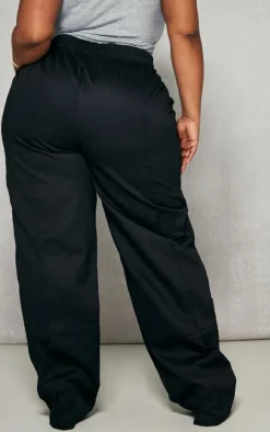 Plus Black Triple Pocket Straight Leg Cargo Pants